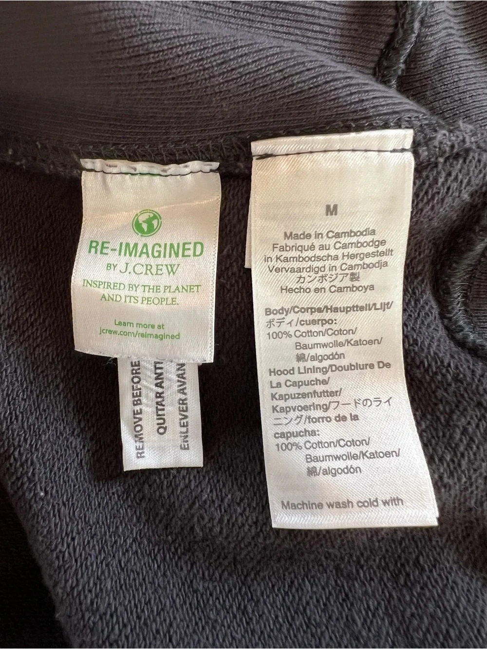 J.Crew Garment-Dyed 100% Cotton French Terry Hoodie Size Medium in Charcoal